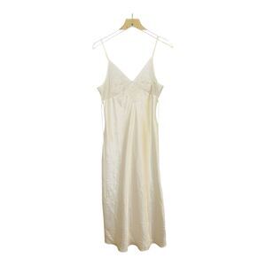 Delicates Satin Camisole Slip Nightgown Negligee Sz M Tie Back Flower Lace